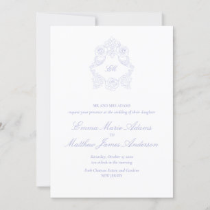 Invitación Boda de cosecha de perwinkle Lilac Monograma Vinta