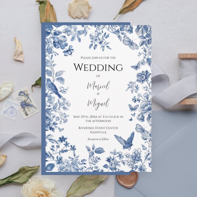 Invitación Boda de cosecha de tela azul (Subido por el creador)