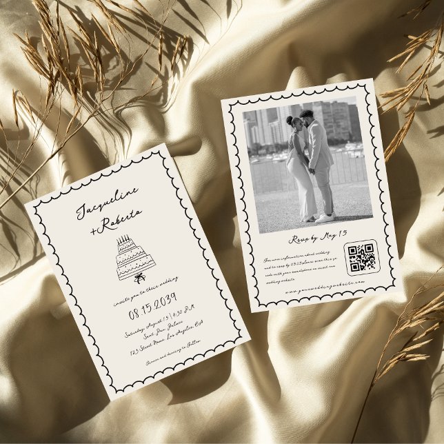 Invitación Boda de cosecha de torta de mano Retro caprichosa  (Subido por el creador)