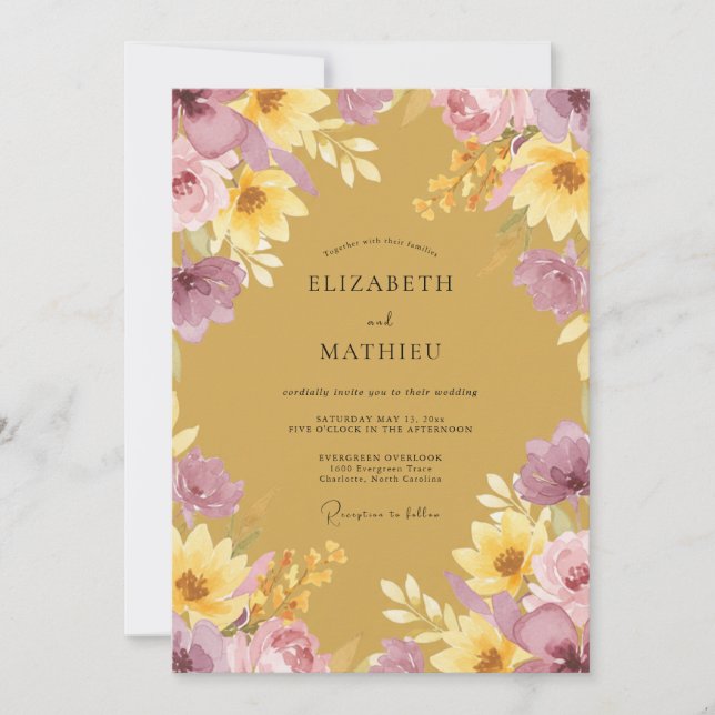 Invitación Boda de Cosecha Floral Ocra (Anverso)