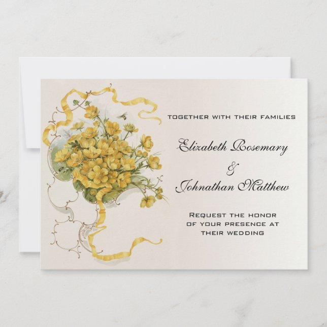 Invitación Boda de cosecha, flores y abejas amarillas en la m (Anverso)