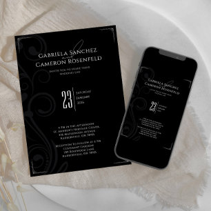 Invitación Boda de cosecha formal negra y blanca 2.0