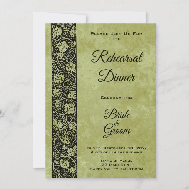 Invitación Boda de cosecha, hojas de vid de uva victorianas (Anverso)