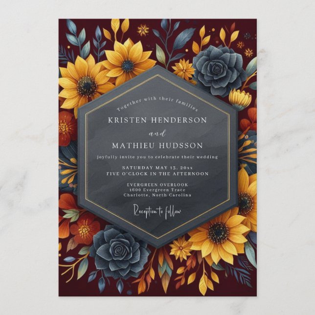 Invitación Boda de cosecha impresionante de Borgoña (Anverso)