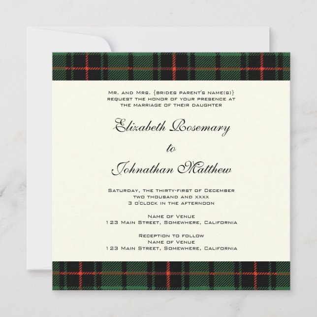 Invitación Boda de cosecha, patrón moderno de Tartán Davidson (Anverso)
