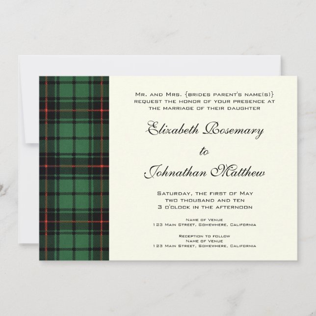 Invitación Boda de cosecha, patrón moderno de Tartán Davidson (Anverso)