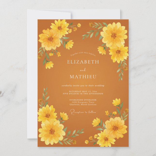 Invitación Boda de Cosecha Radiante Naranja Quemada (Anverso)
