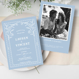 Invitación Boda de cosecha romántica con foto floral azul y b