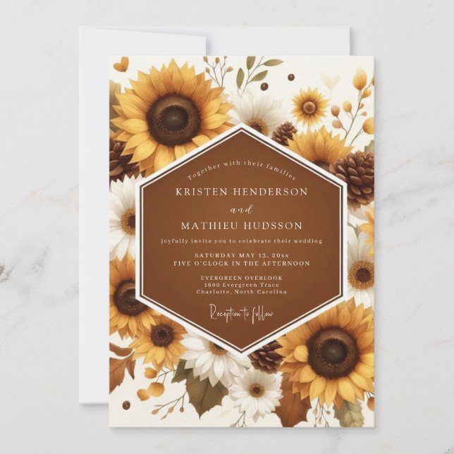 Invitación Boda de cosecha rústica de girasoles (Anverso)