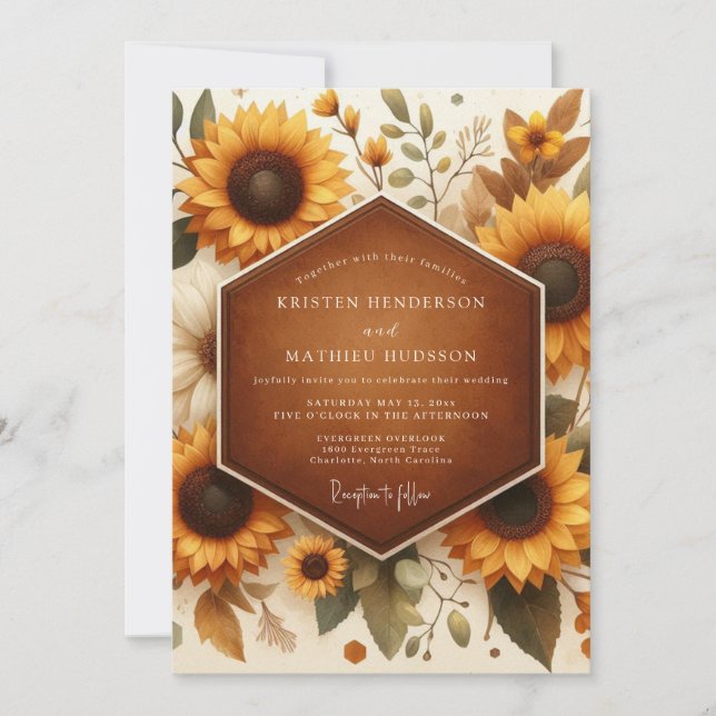 Invitación Boda de Cosecha Rústica de Vara de Oro (Anverso)