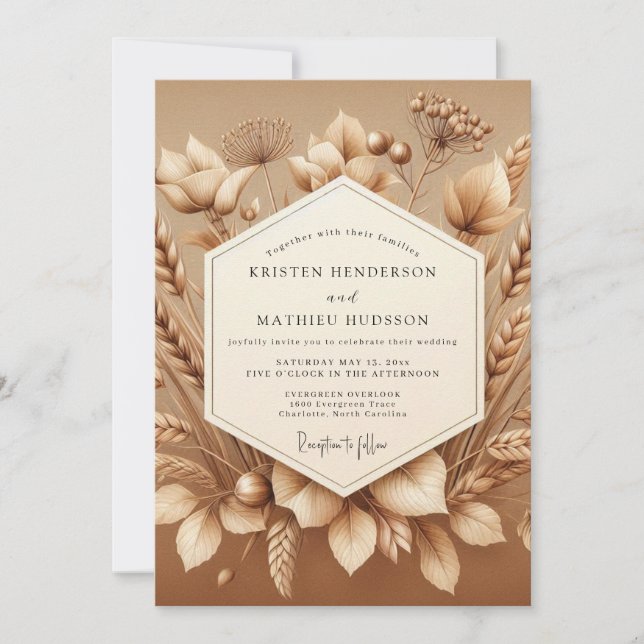 Invitación Boda de cosecha rústica en sepia (Anverso)