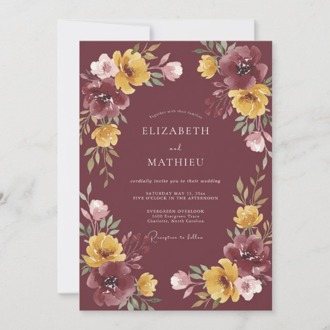 Invitación Boda de Cosecha Suntuosa Granate (Anverso)