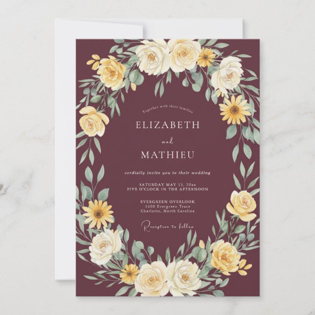 Invitación Boda de Cosecha Terrosa de Borgoña (Anverso)