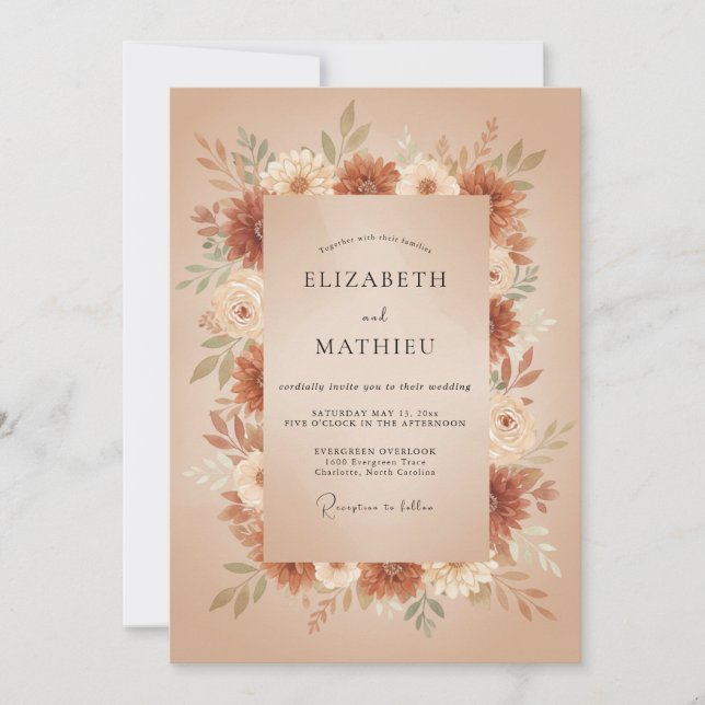 Invitación Boda de Cosecha Terrosa de Naranja Quemada (Anverso)