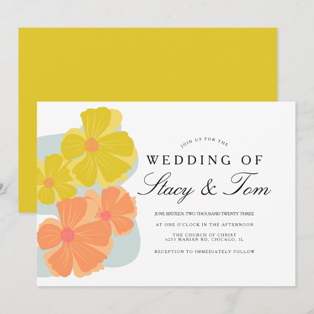 Invitación Boda de Cosmos de Floración de Primavera Dibujada  (Anverso / Reverso)
