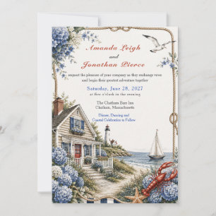 Invitación Boda de Cottage de Hortensias en Cape Cod Costero