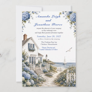 Invitación Boda de cottage de hortensias en Cape Cod costero