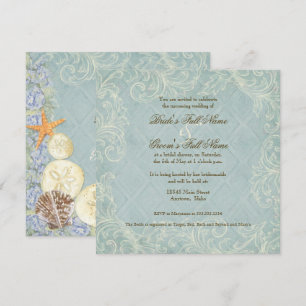 Invitación Boda de Cottage Floral junto al Mar con Conchas de