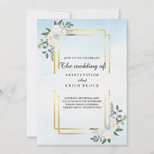 Invitación Boda de cottage romántico Floral Azul
