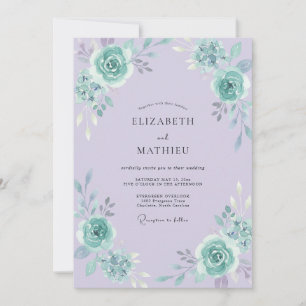 Invitación Boda de cottagecore con menta, pervinca y peonía