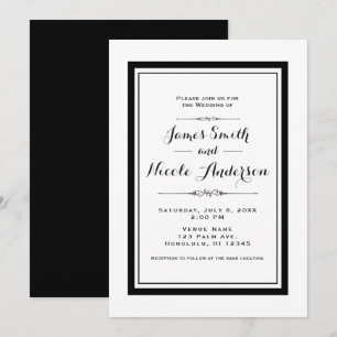 Invitación Boda de Couture Elegante Chic Blanco y Negro