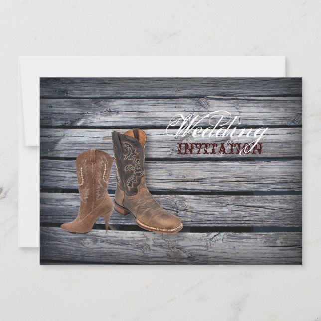 Invitación Boda de Cowboy Occidental Rusn Barn Wood (Anverso)