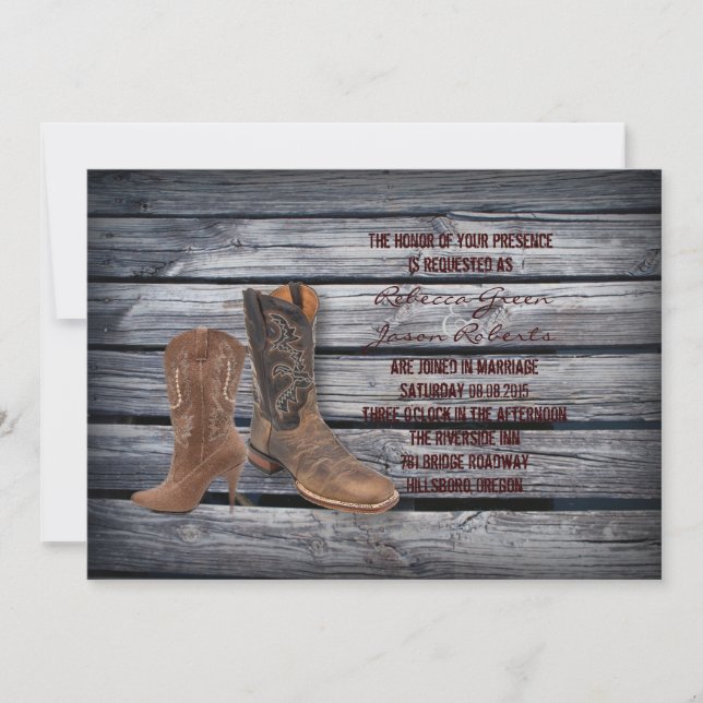 Invitación Boda de Cowboy Occidental Rusn Barn Wood (Anverso)