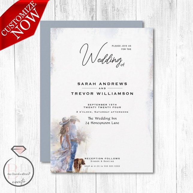 Invitación Boda de Cowboy Rústico de Acuarela (Subido por el creador)