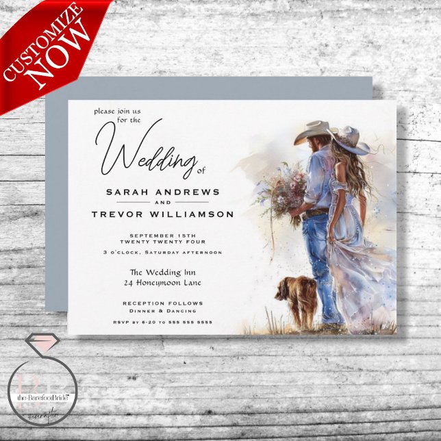 Invitación Boda de Cowboy Rústico de Acuarela (Subido por el creador)