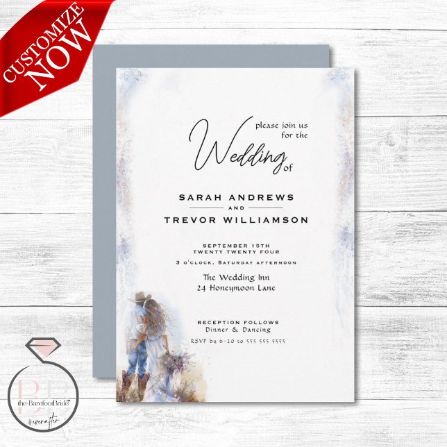 Invitación Boda de Cowboy Rústico de Acuarela (Subido por el creador)