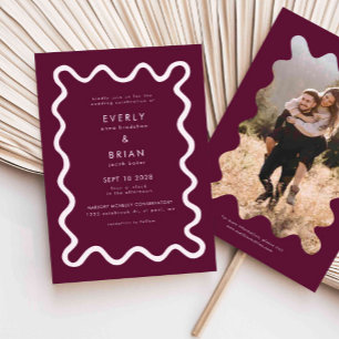 Invitación Boda De Cranberry De Línea Derramada A Mano Rara