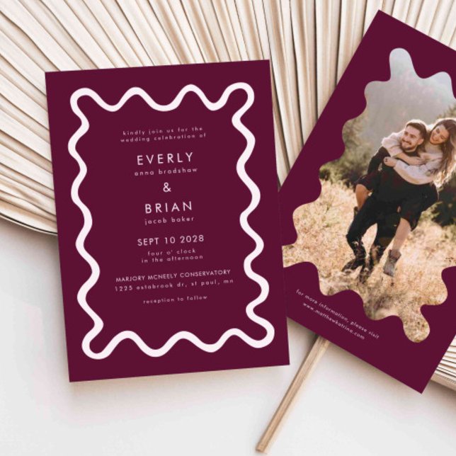 Invitación Boda De Cranberry De Línea Derramada A Mano Rara (Subido por el creador)