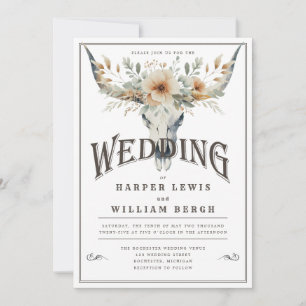 Invitación Boda de cráneo de longhorn acuarela
