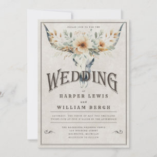 Invitación Boda de cráneo de longhorn acuarela