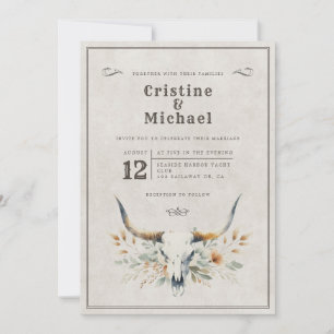 Invitación Boda de cráneo de longhorn de acuarela rusa