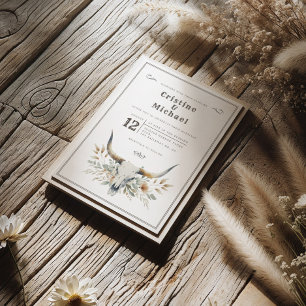 Invitación Boda de cráneo de longhorn de acuarela rusa