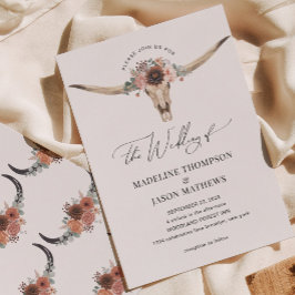 Invitación Boda de cráneo de vaca floral de Bohemia occidenta
