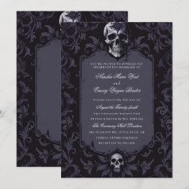 Invitación Boda de cráneo floral boho gótico púrpura oscuro
