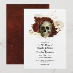 Invitación Boda de cráneo floral grunge gótico