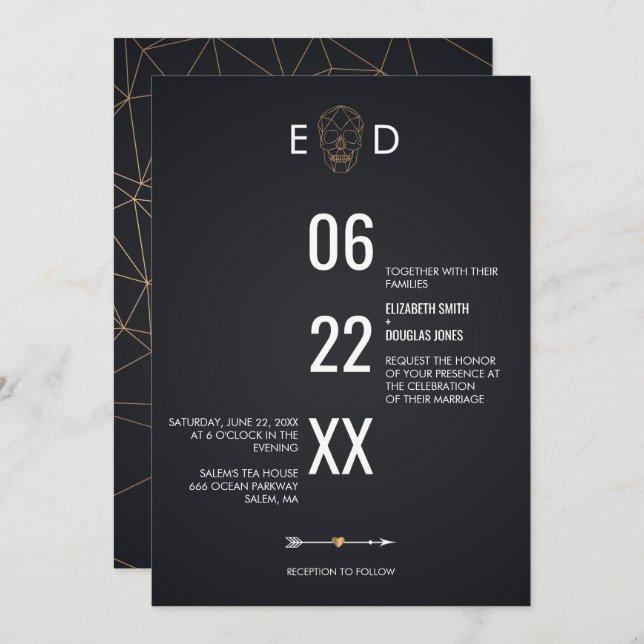 Invitación Boda de cráneo geométrico (Anverso / Reverso)
