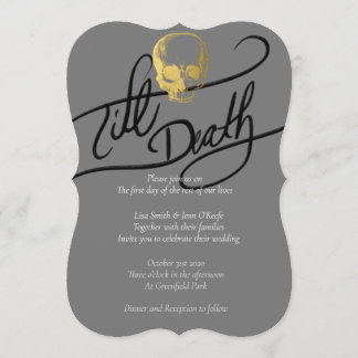 Invitación Boda de cráneo moderno hasta la muerte oro