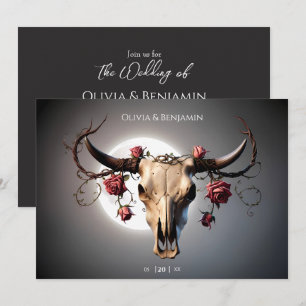 Invitación Boda de cráneo romántico de vaca floral medieval