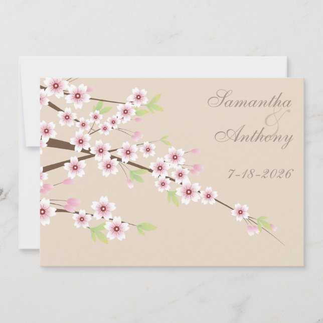 Invitación Boda de Cream and Cherry Blossom (Anverso)
