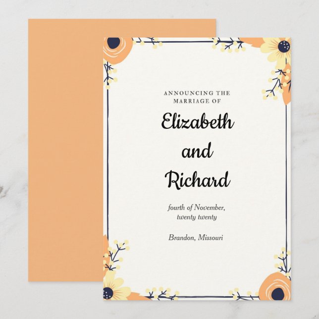 Invitación Boda de Cream Florals (Anverso / Reverso)