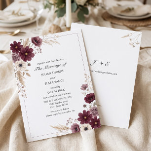 Invitación Boda de crema borgoña Pampas Cosmos