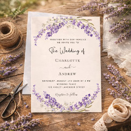 Invitación Boda de crema champán con flores de lavanda