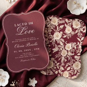 Invitación Boda de Crema de Borgoña con Encaje Floral Vintage