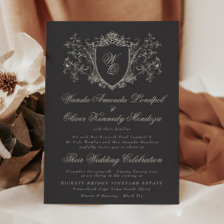 Invitación Boda de crema de carbón vegetal de Vinatage Escudo