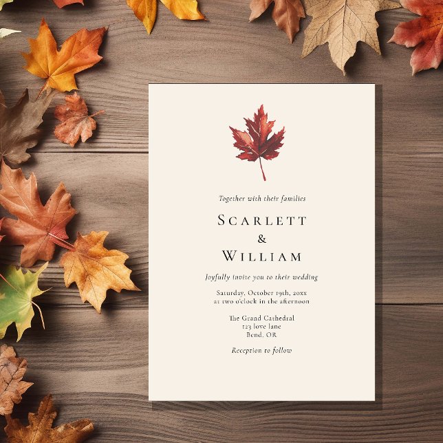 Invitación Boda de crema de hojas de otoño simple mínimo (Subido por el creador)
