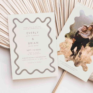Invitación Boda de crema de línea dibujada a mano